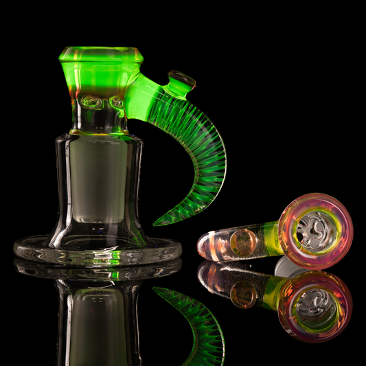 Jamms Glass - 18mm 4-Hole 2-Tone Encalmo Slide w/ Cane Handle - Ion W/ Telemagenta (UV)