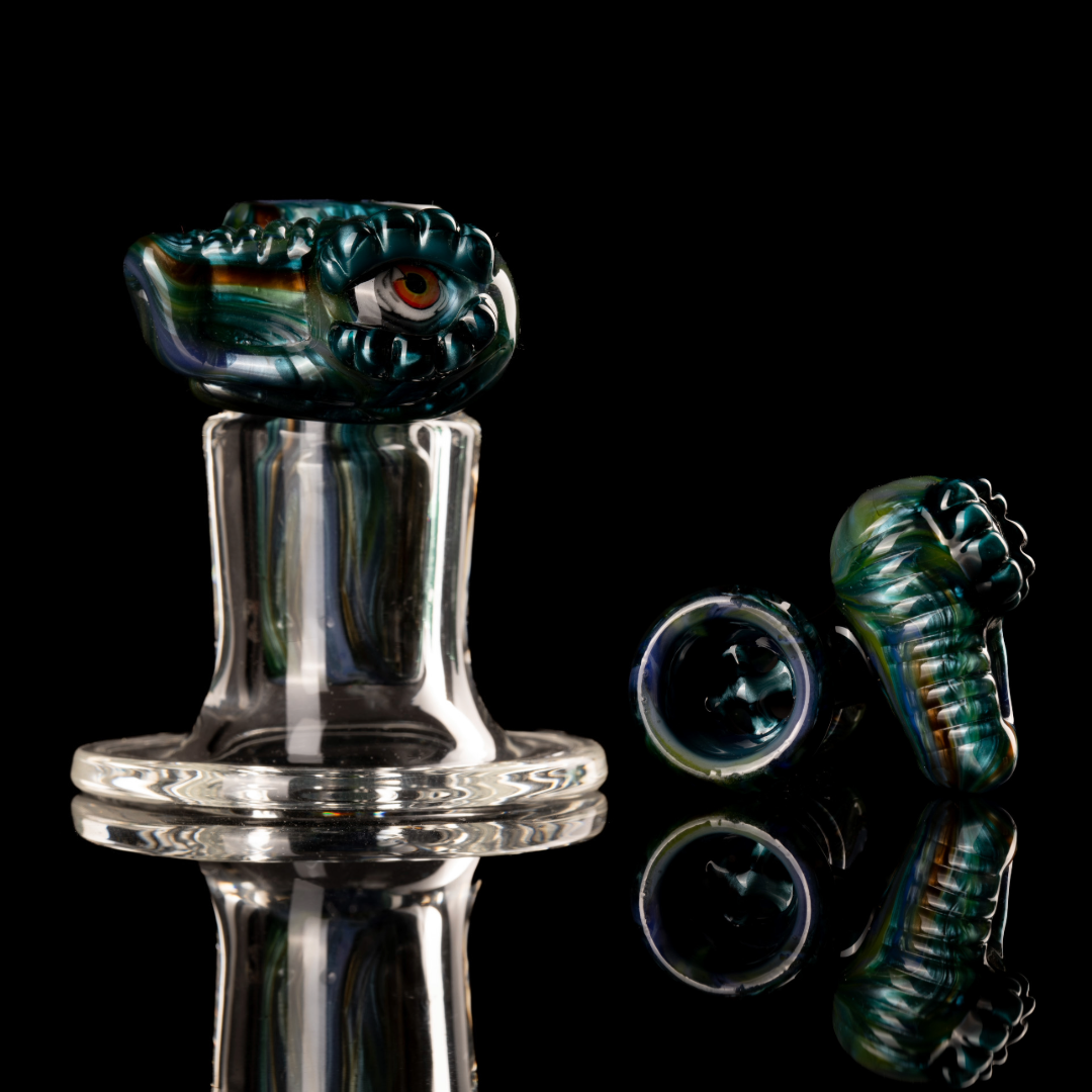 Amorphous Symphony x Welch Glass - 18mm 4 Hole Fully Worked Dino Head Slide - 2
