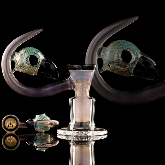 Thill Glassworks X Burtoni - 18mm 4-Hole Collab Carved Bird Skull Slide