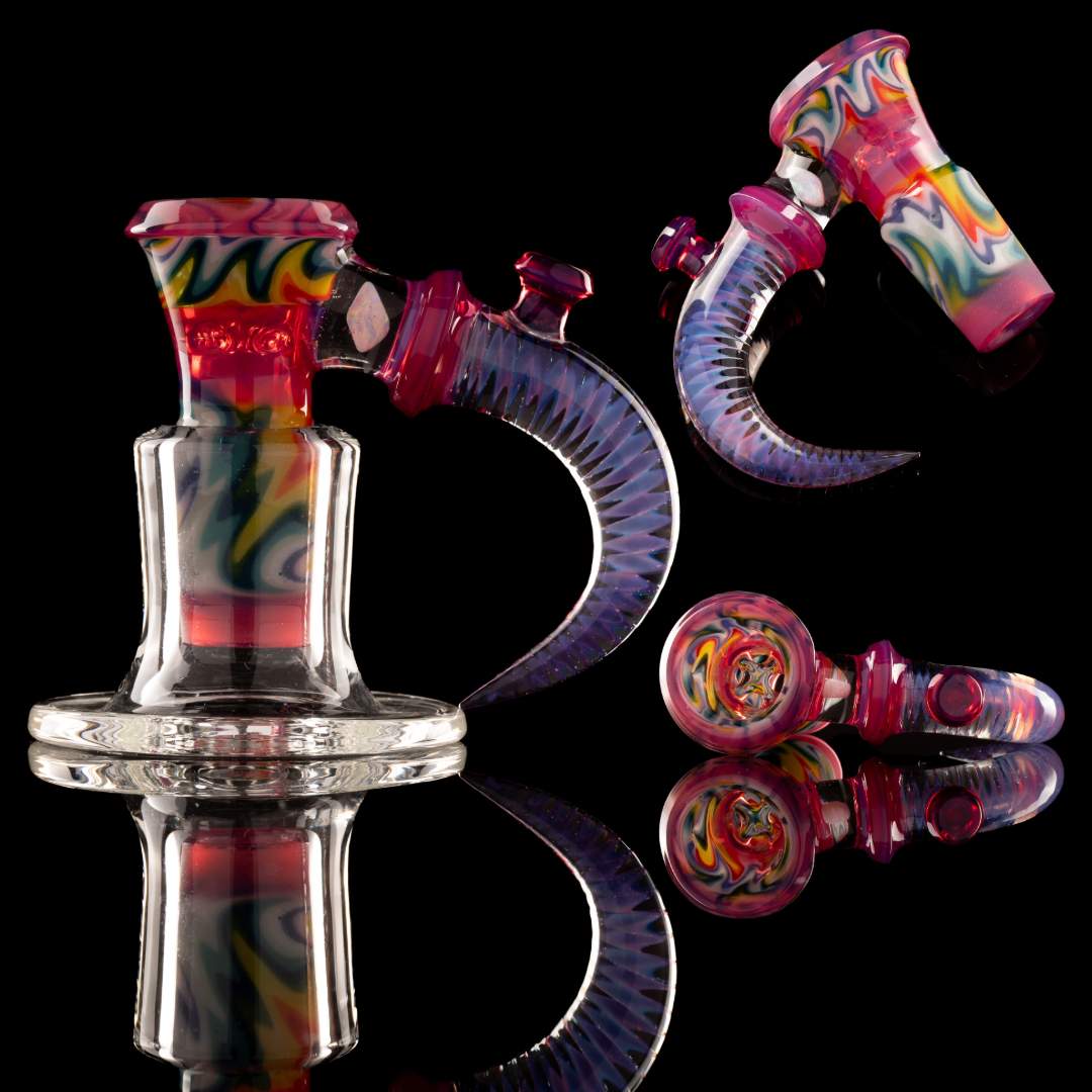 Jamms Glass - 18mm 4 Hole Fully Worked Slide - Telemagenta Encalmo