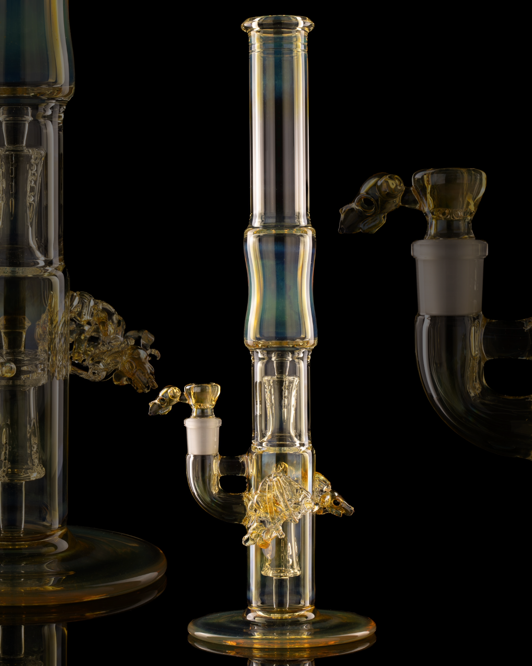 Jamms Glass x Woodtick - Double Diamond Perc Tube - Bones/Skulls w fumed section.