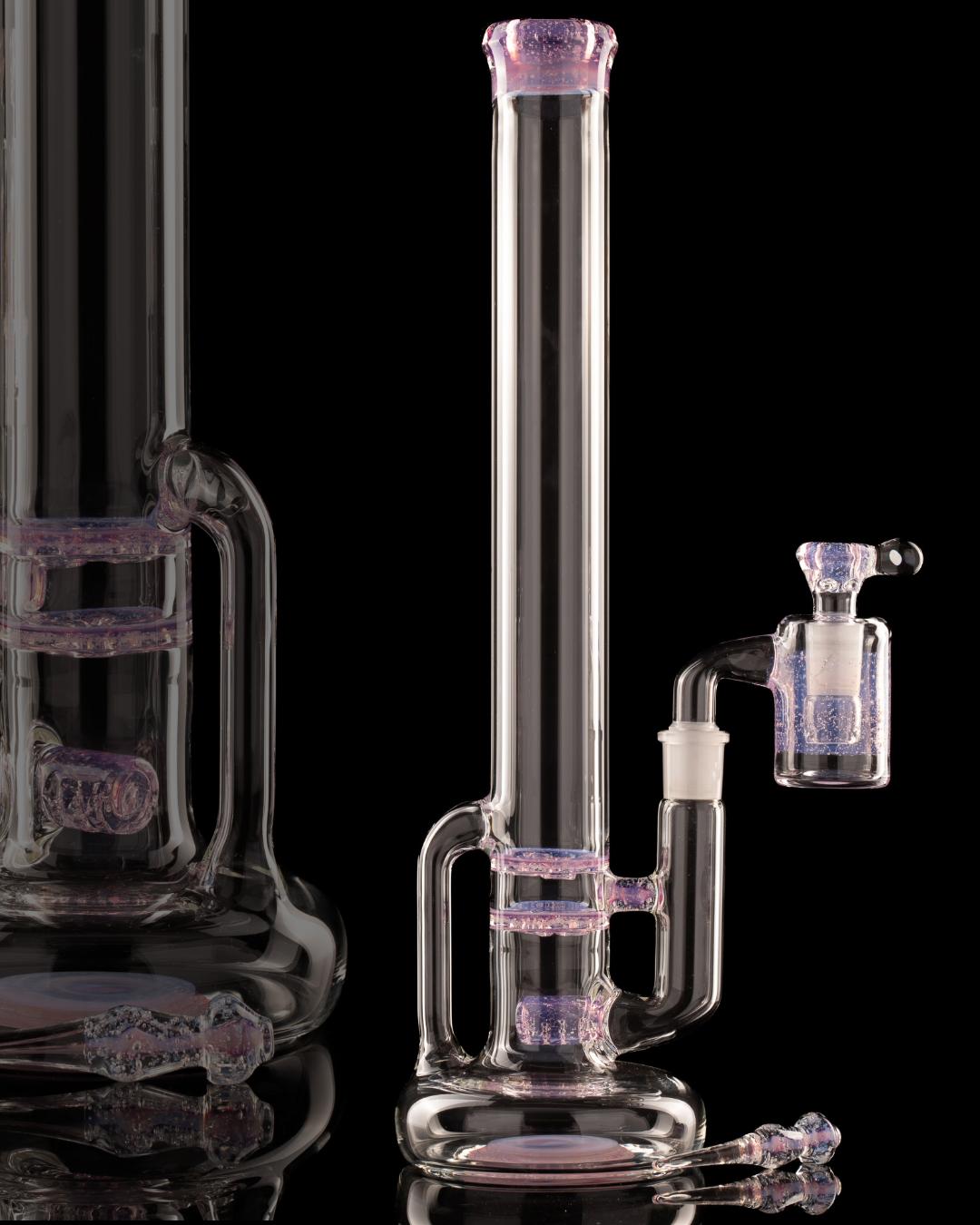 Green Belt Glass - CA Hollow Foot Blooper - Mint and White Crushed Opal over royal jelly over ghost - Matching Ash Catcher,  Bowl, and Poker