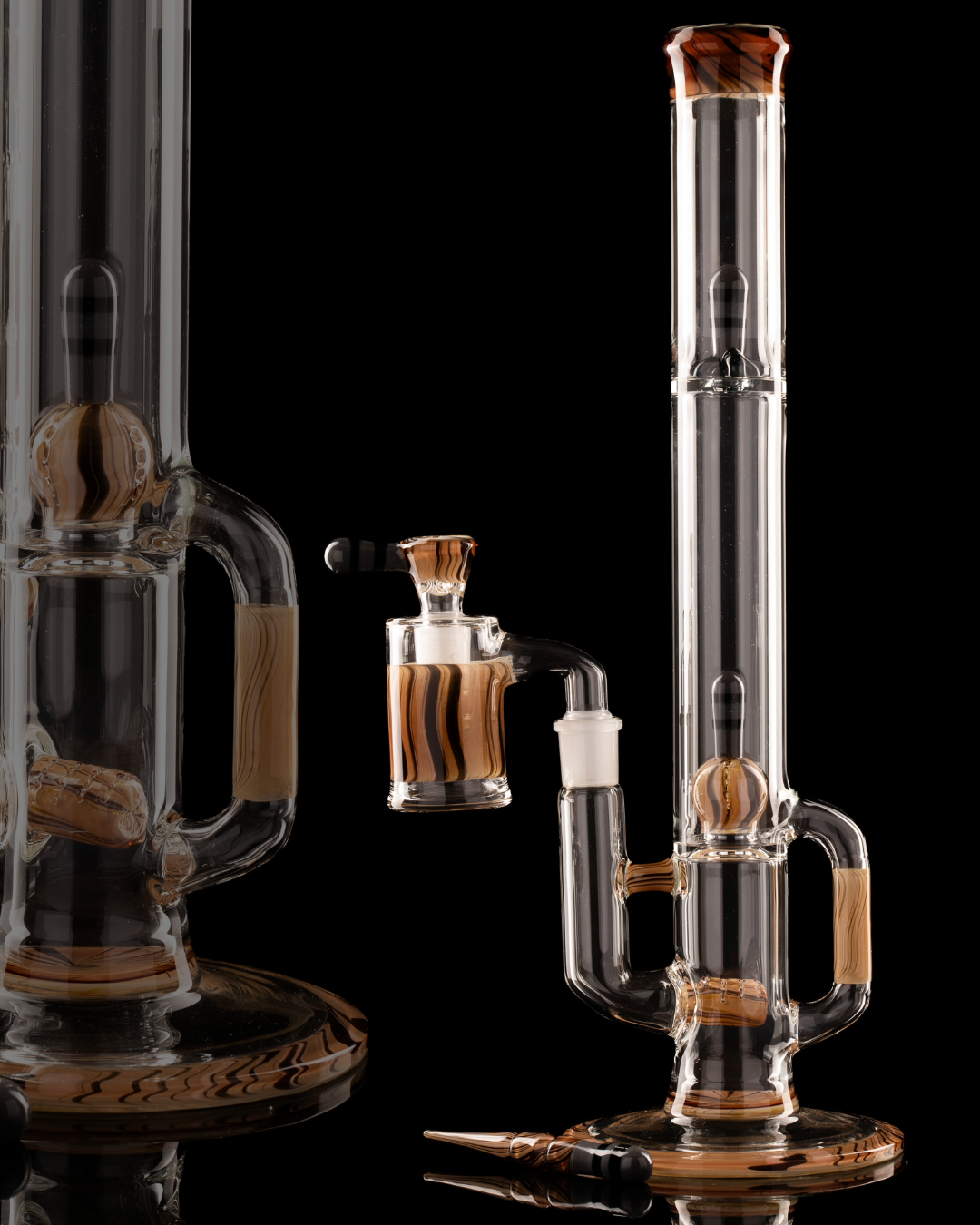 Green Belt Glass - CA Imperial w/ Drain - Woodgrain - Matching Bowl, ash catcher, and Poker