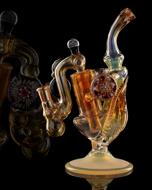 Oleg - Fumed 14mm Worked Recycler W/ Matching Dropdown