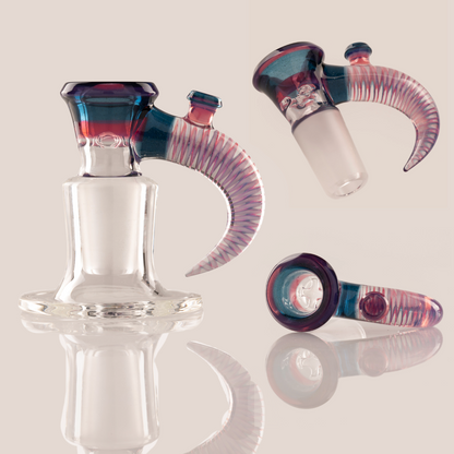 Jamms Glass - 18mm 4 Hole Two Tone Encalmo Slide W/ Cane Handle - Blue Stardust / Telemagenta