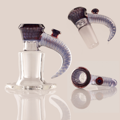 Jamms Glass - 18mm 4 Hole Honeycomb Slide W/ Cane Handle - Blue Satin Over Phoenix