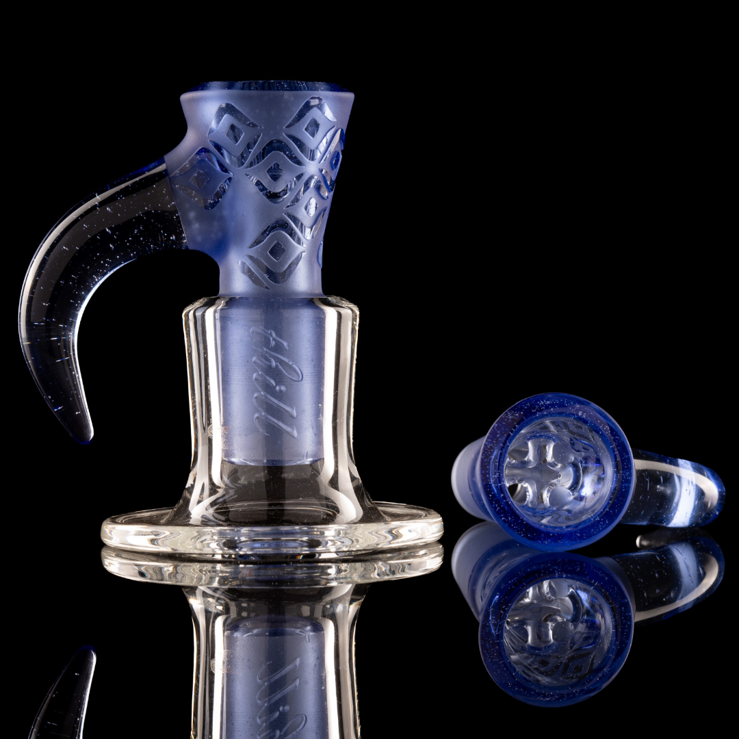 Thill Glassworks - 18mm 4-Hole Carved Full Colour Down Horn Slide - Firewater (UV)
