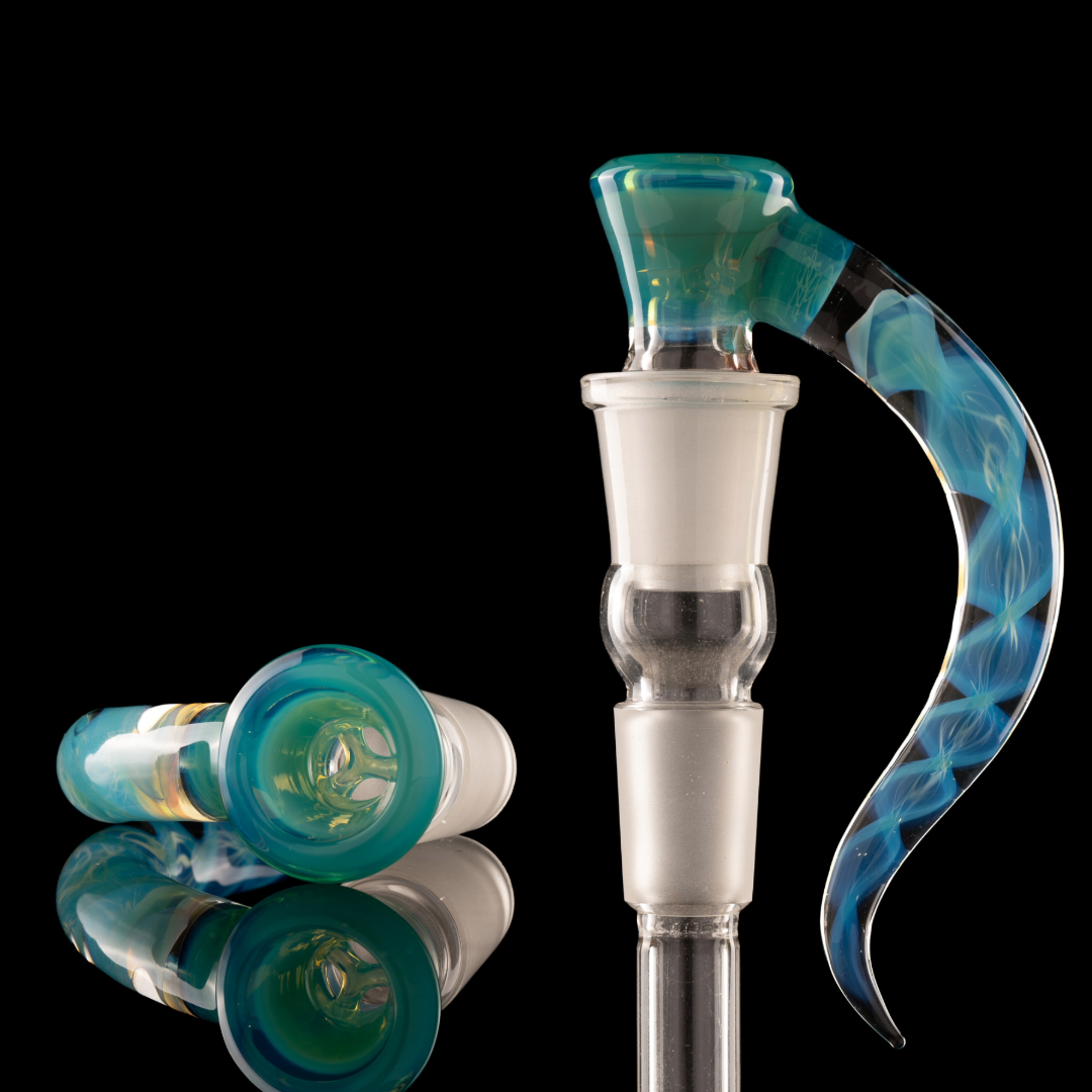 Asu Glass - 18mm 3-Hole Accented Zanfirico Horn Slide - Marina