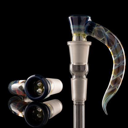 Asu Glass - 18mm 3-Hole Accented Zanfirico Horn Slide - Dark Blue AP