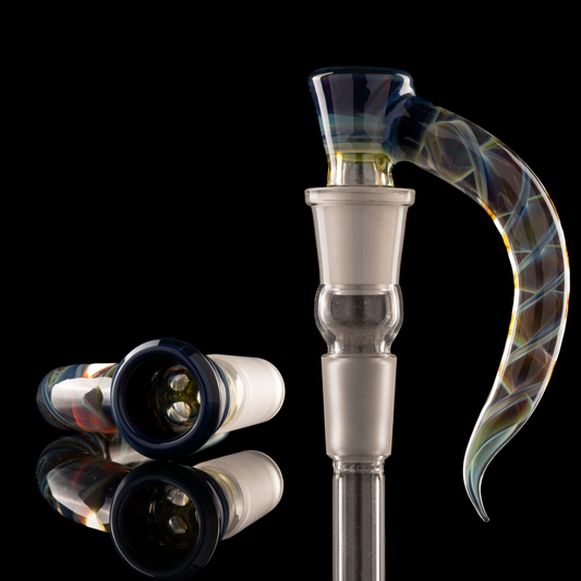 Asu Glass - 18mm 3-Hole Accented Zanfirico Horn Slide - Dark Blue AP