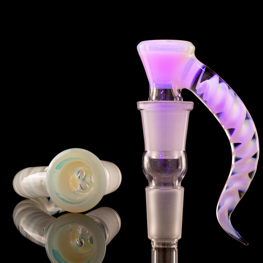 Asu Glass - 18mm 3-Hole Accented Zanfirico Horn Slide - Glopal (UV)