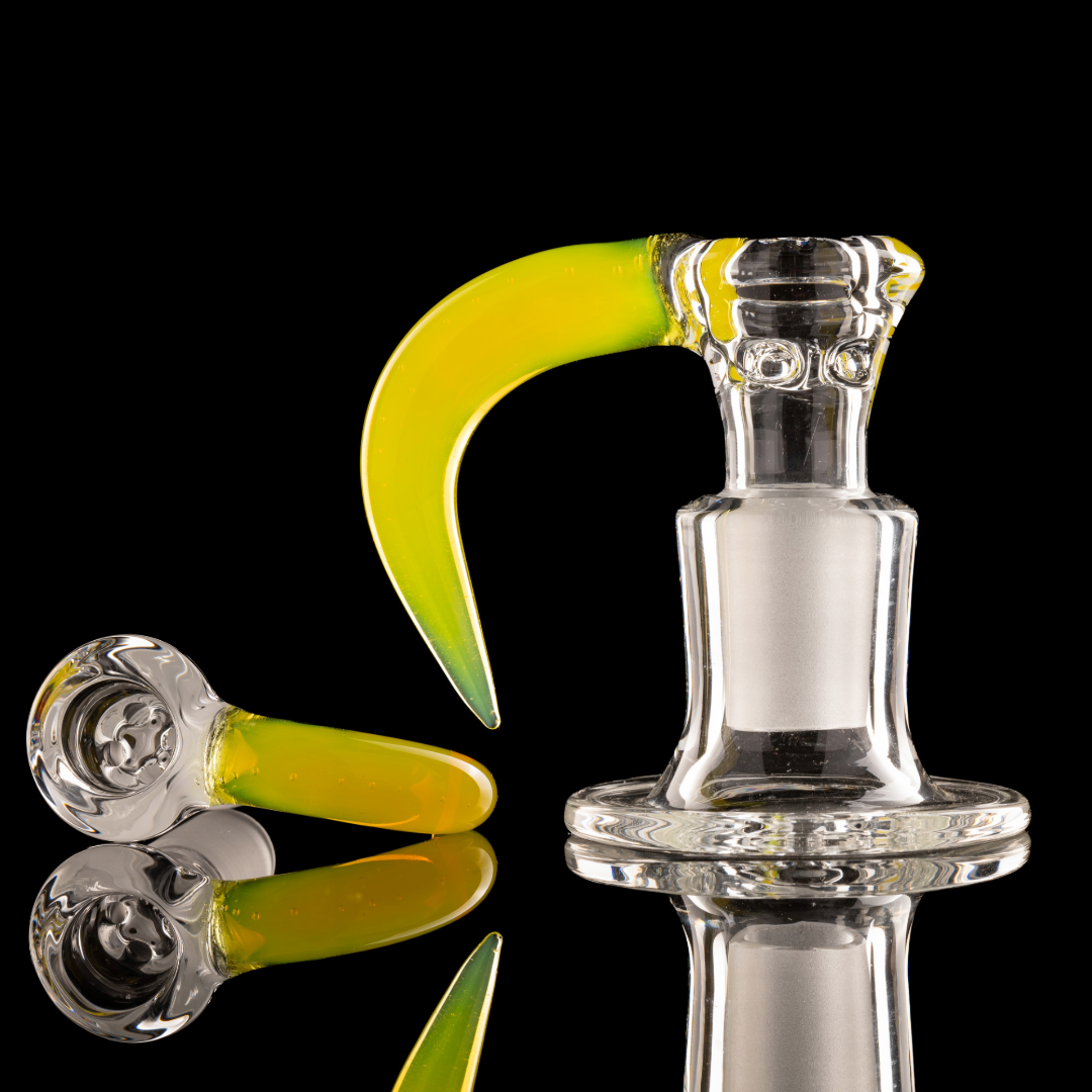 Green Belt Glass - 18mm 4 Hole Clear Slide W/ Colour Horn - Lemon Drop