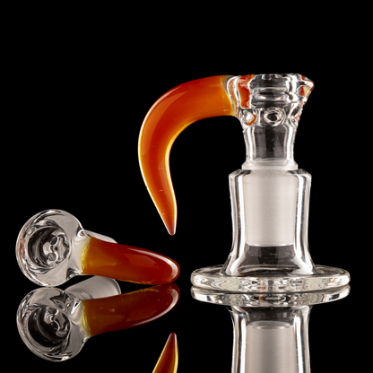 Green Belt Glass - 18mm 4 Hole Clear Slide W/ Colour Horn - Orange Shades
