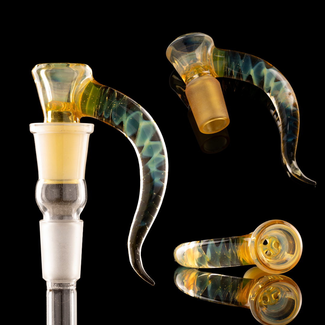 Asu Glass - Full Work 18mm 3 Hole W/ Spiral Horn - Olive Oil