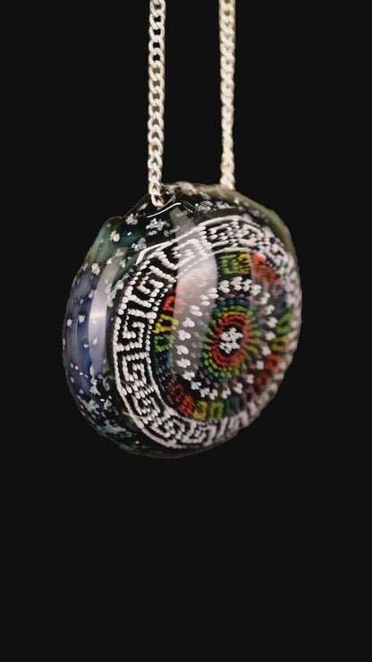 Steve H Glass - Space Tech Mandala W/ Detailed  Border Pendant
