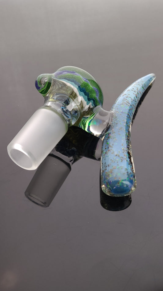 T-Rex Glass - 18mm 5 Hole Reversal Wigwag Crushed Opal Blue Slyme W/ Blue Stardust Screen Green Stardust Lip & Crushed Opal Horn Slide