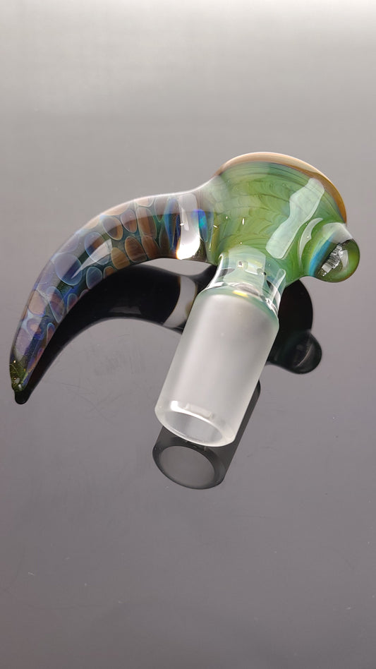 T-Rex Glass - 18mm 1 Hole Green Energy Bowl Sashas Lipwrap & Honeycomb Blue Opal Encased Horn